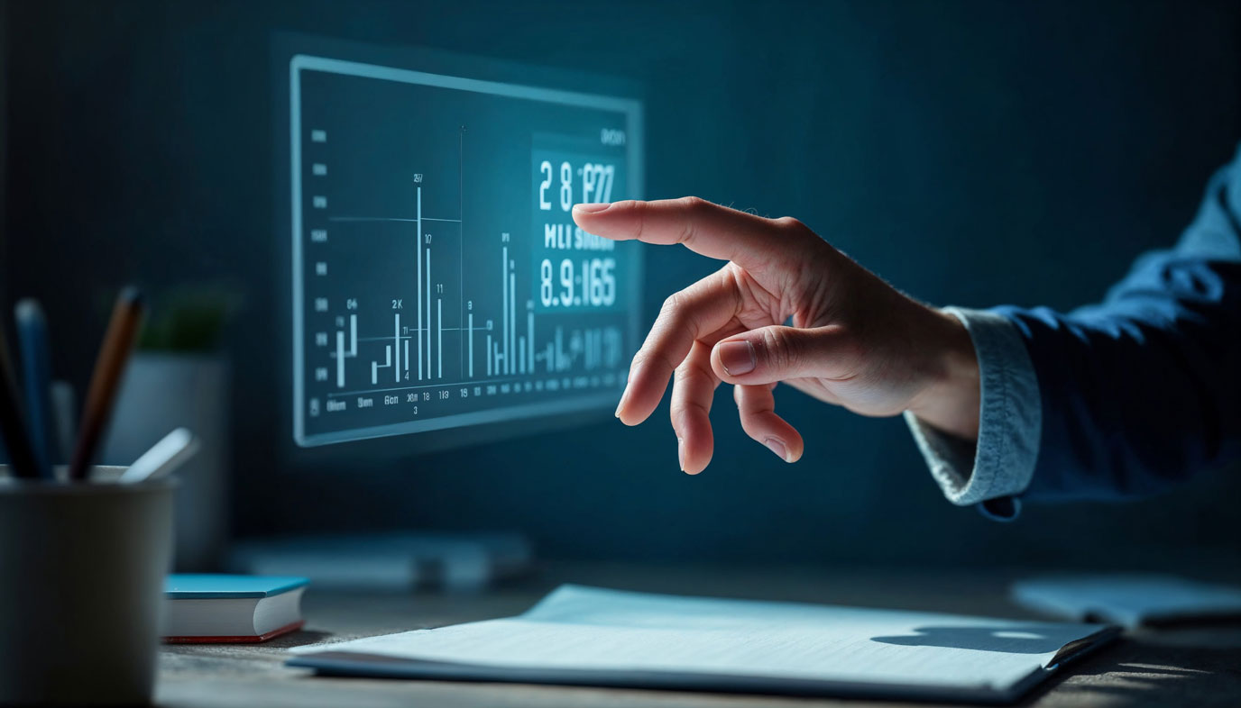 image of business professional reviewing analytics (for a hr tech)